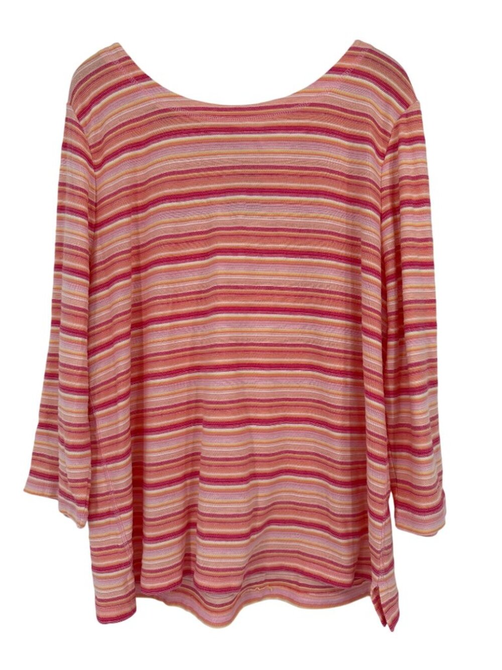 T By Talbots Womens XL Striped Cotton Long Sleeve Top shirt knit Pink Orange